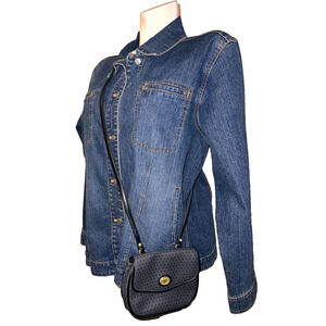 LIZ CLAIBORNE Purse Vintage Small Black Gray LOGO Flap Crossbody Shoulder Bag